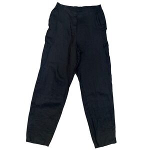 Intimissimi Black Linen Pull On Cropped Pants Women Small Lagenlook Lightweight